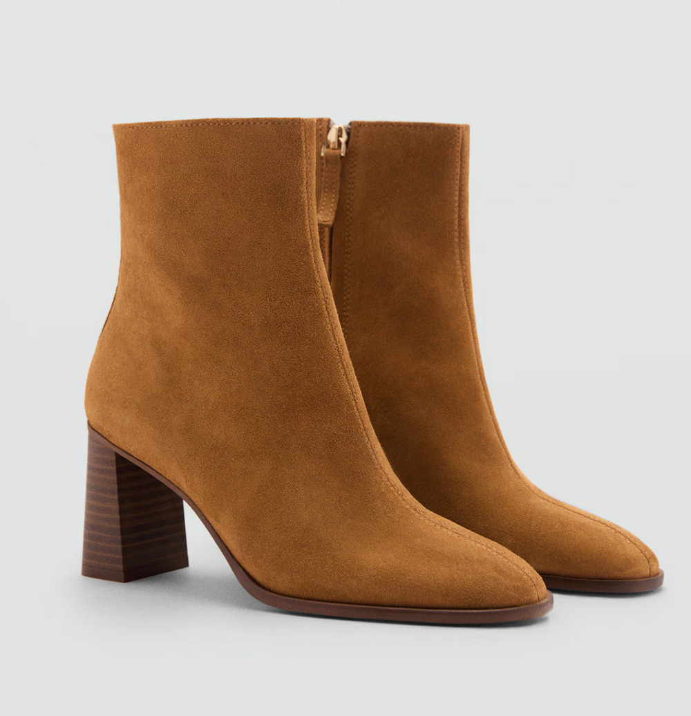 NEW MANGO MNG MEDIUM BROWN HEEL SUEDE ANKLE BOOTS BOOTIE SZ 39 US 8.5